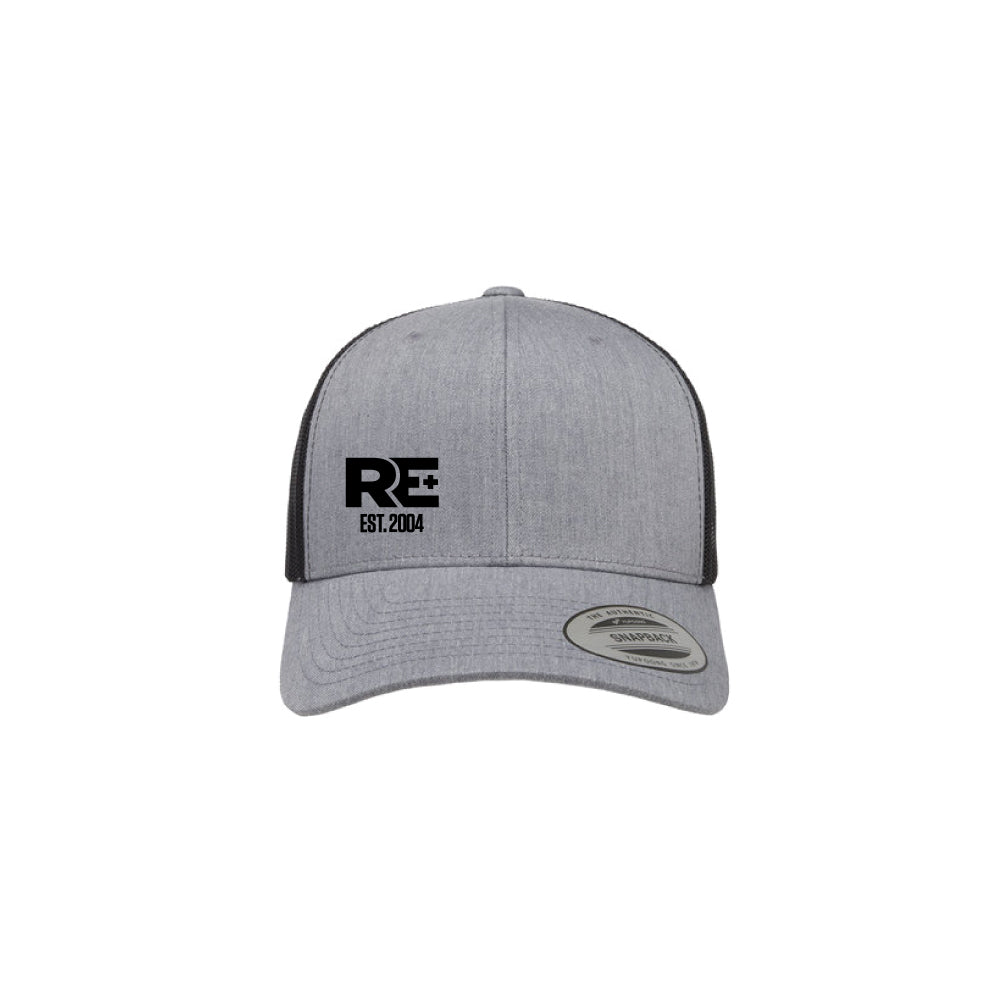 RE+ Heather Gray/Black Snapback Trucker Hat