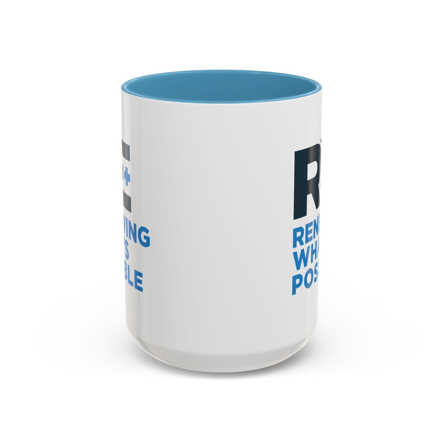 RE+ 15oz. White/Light Blue Trim C-Handle Mug