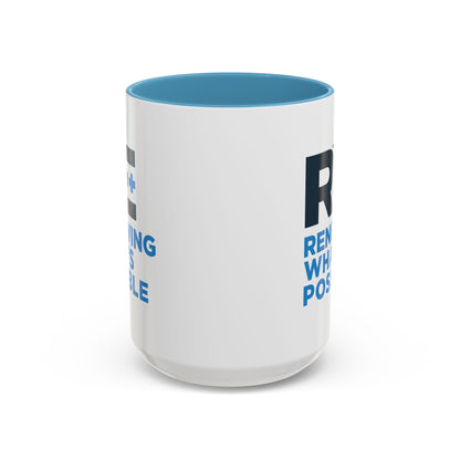 RE+ 15oz. White/Light Blue Trim C-Handle Mug