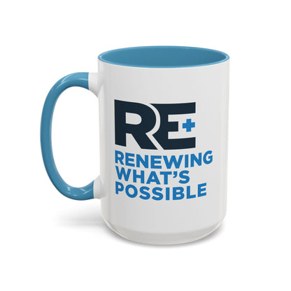 RE+ 15oz. White/Light Blue Trim C-Handle Mug