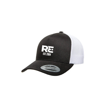 RE+ Black/White Mesh Snapback Trucker Hat