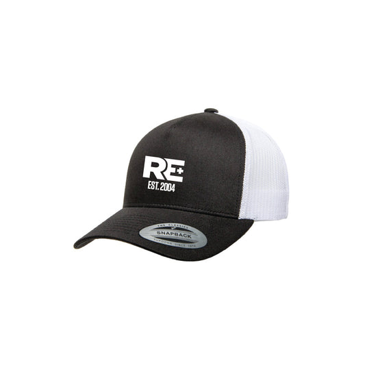 RE+ Black/White Mesh Snapback Trucker Hat